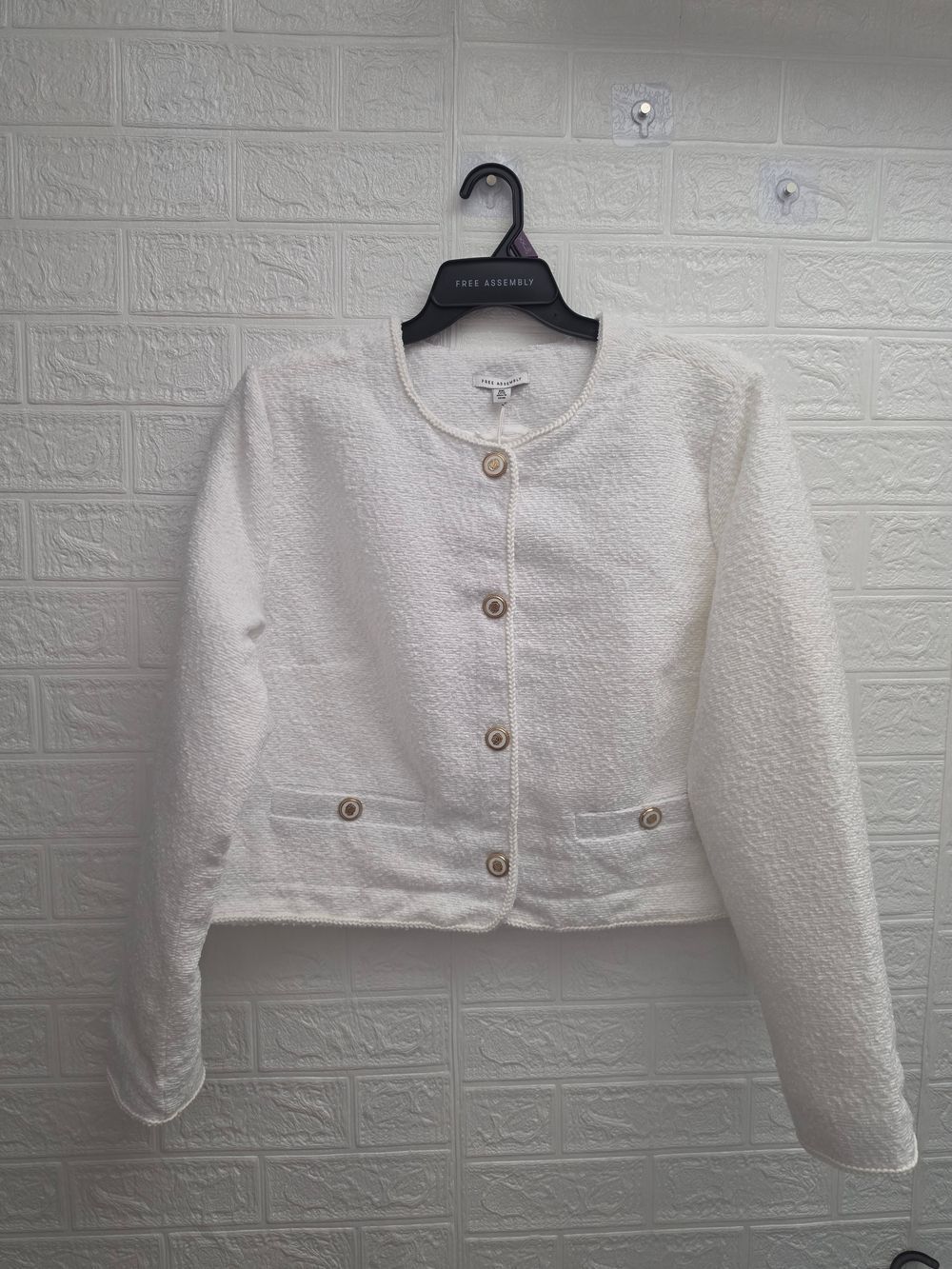 Free Assembly Women's Collarless Nubby Jacket with Long Sleeves, Size XXL